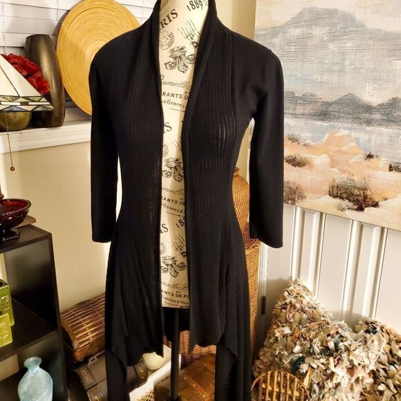 Kensar Classic Black Stylish Duster Cardigan Sz S - Picture 3 of 13